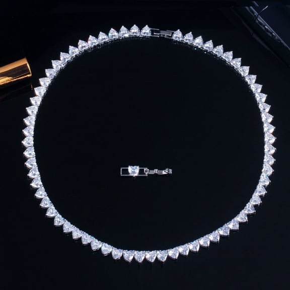 NYS Jewellers 12 Ct Heart Cut Diamond Unisex Wedding Tennis Necklace 14K White Gold Plated 925 Sterling Silver