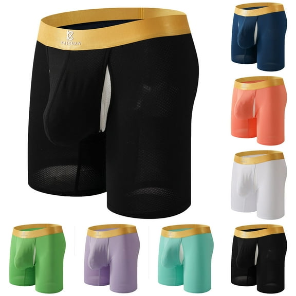 UVEASISHA Boxer Briefs for Men Long Leg Quick Dry Underwear Stretch Sports Underpants with Fly Green S