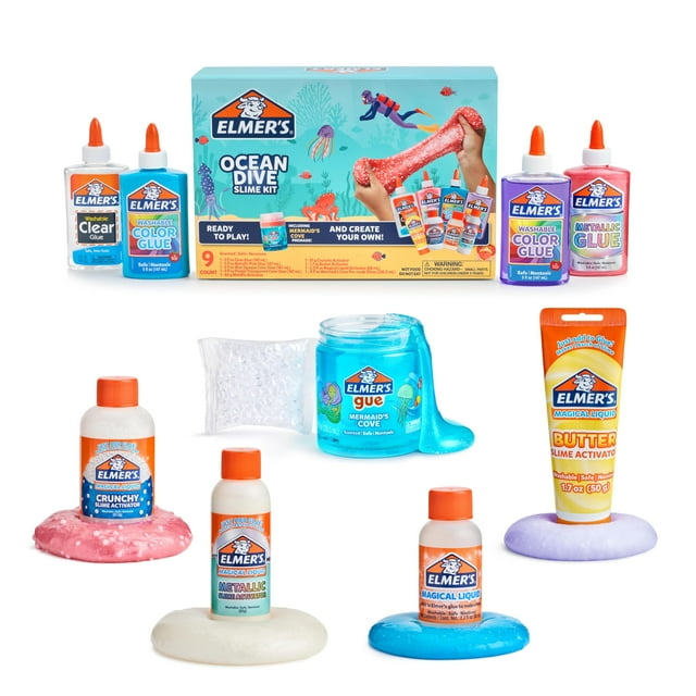 Kit Slime Elmer's Ocean Dive con pegamento líquido, activador, 9 unidades