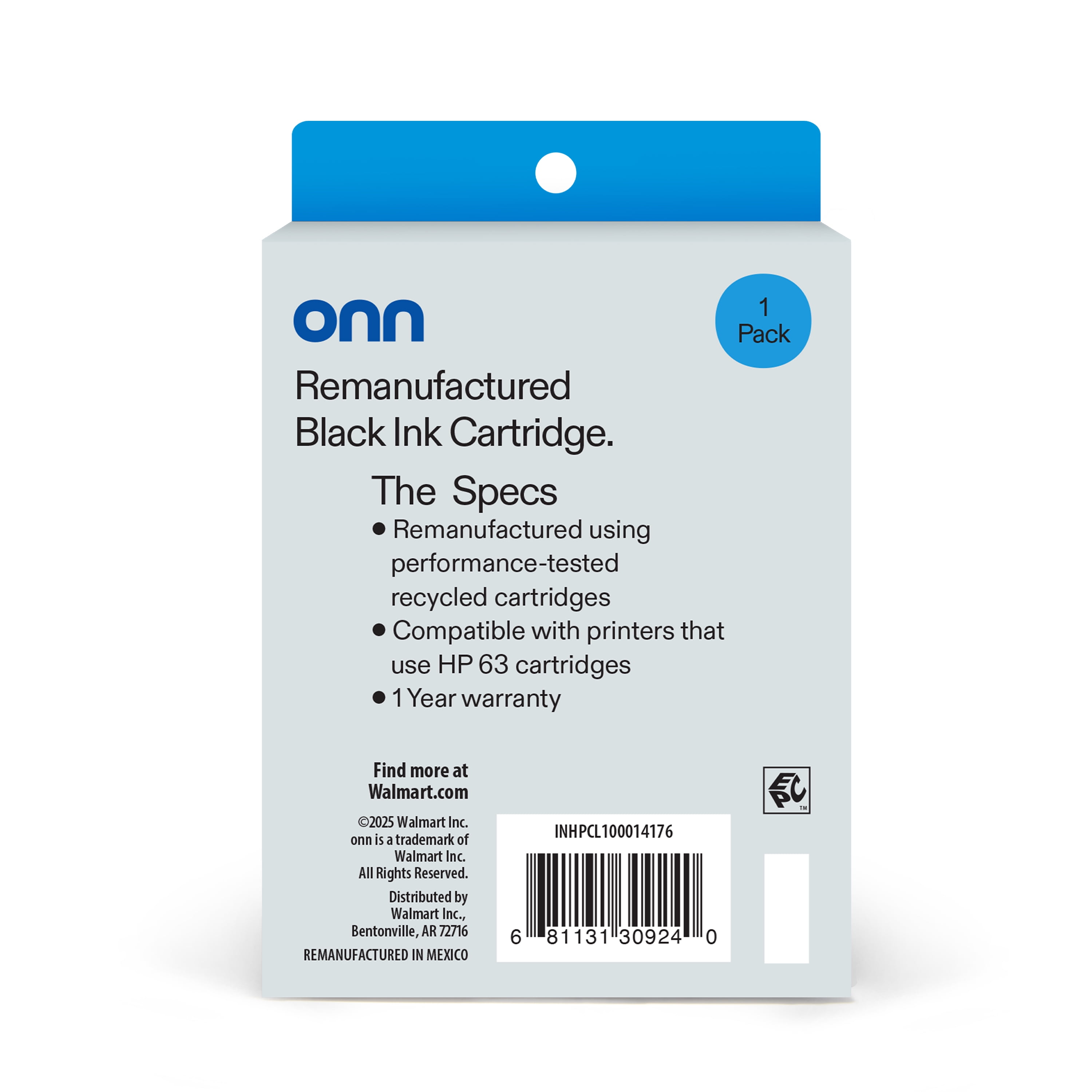 onn HP 63 Black Printer Ink Cartridge, (Remanufactured)