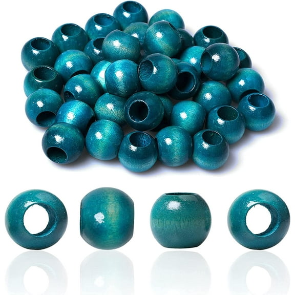 50 Colored Wood Macrame Beads, Large 20mm Size with 10mm Hole, Blue