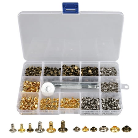 Replacement Rivets - EEEKit 180 Set 2 Sizes Leather Rivets Single Cap Rivet Tubular Metal Studs with 3 Pieces Fixing Tool for DIY Leather Craft Rivets Replacement, 3 Color: Bronze & Gold & silver