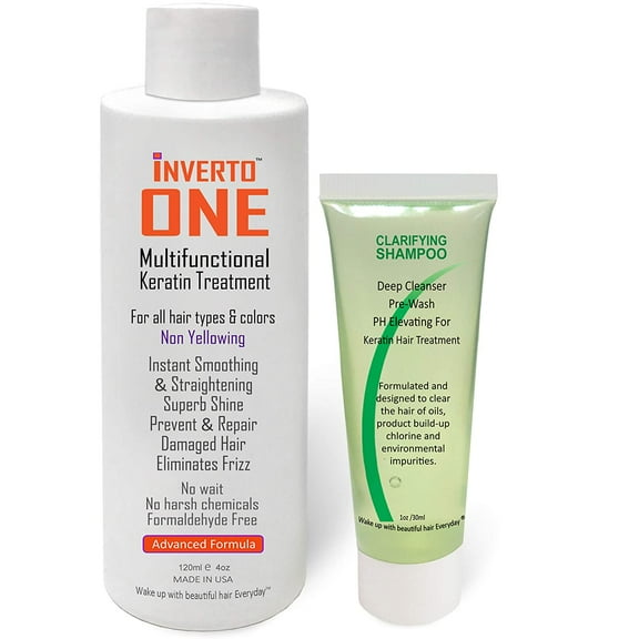 Keratin Research INVERTO ONE Formaldehyde-Free Brazilian Keratin Hair Treatment Straightening Complex Blowout Treatment Natural Organic Results Argan Oil Keratina Brasilera Alisar el Pelo (4oz 1oz)