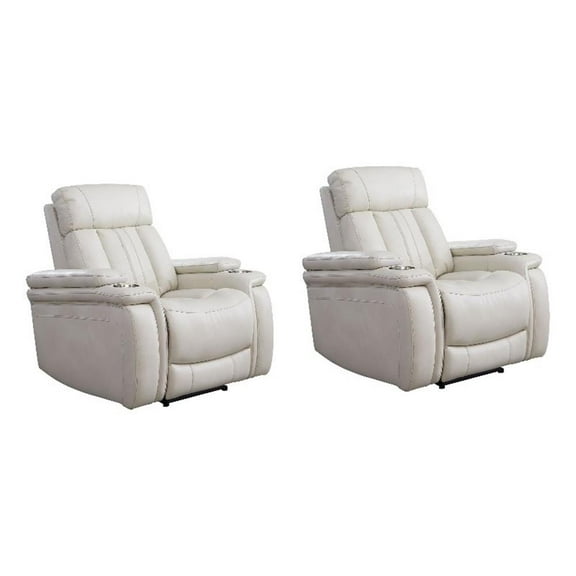Pemberly Row Contemporary Fantom Ivory Power Recliner Two Pack