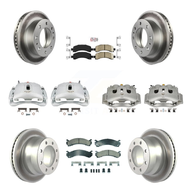 Transit Auto Front Rear Disc Brake Caliper Coated Rotors and Ceramic Pads Kit (10Pc) for Car 2016 Chevrolet Express 4500 with Single Wheels Rotor 3.38" Tall KCG-102631N