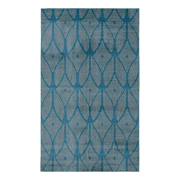 Linon Calibri Henley Polypropylene 6'5"x9'3" Rug in Blue and Gray