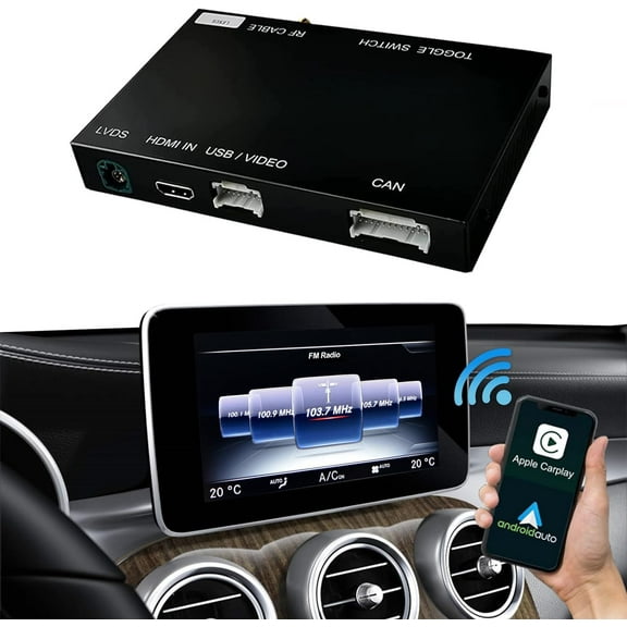 Road Top Wireless Carplay Wireless Android Auto for Mercedes Benz B C E G S V GLC CLA GLA GLE GLS Class 2015-2018 Year with NTG5.0, Carplay Retrofit Kit Decoder, Support Mirrorlink, Reverse Camera