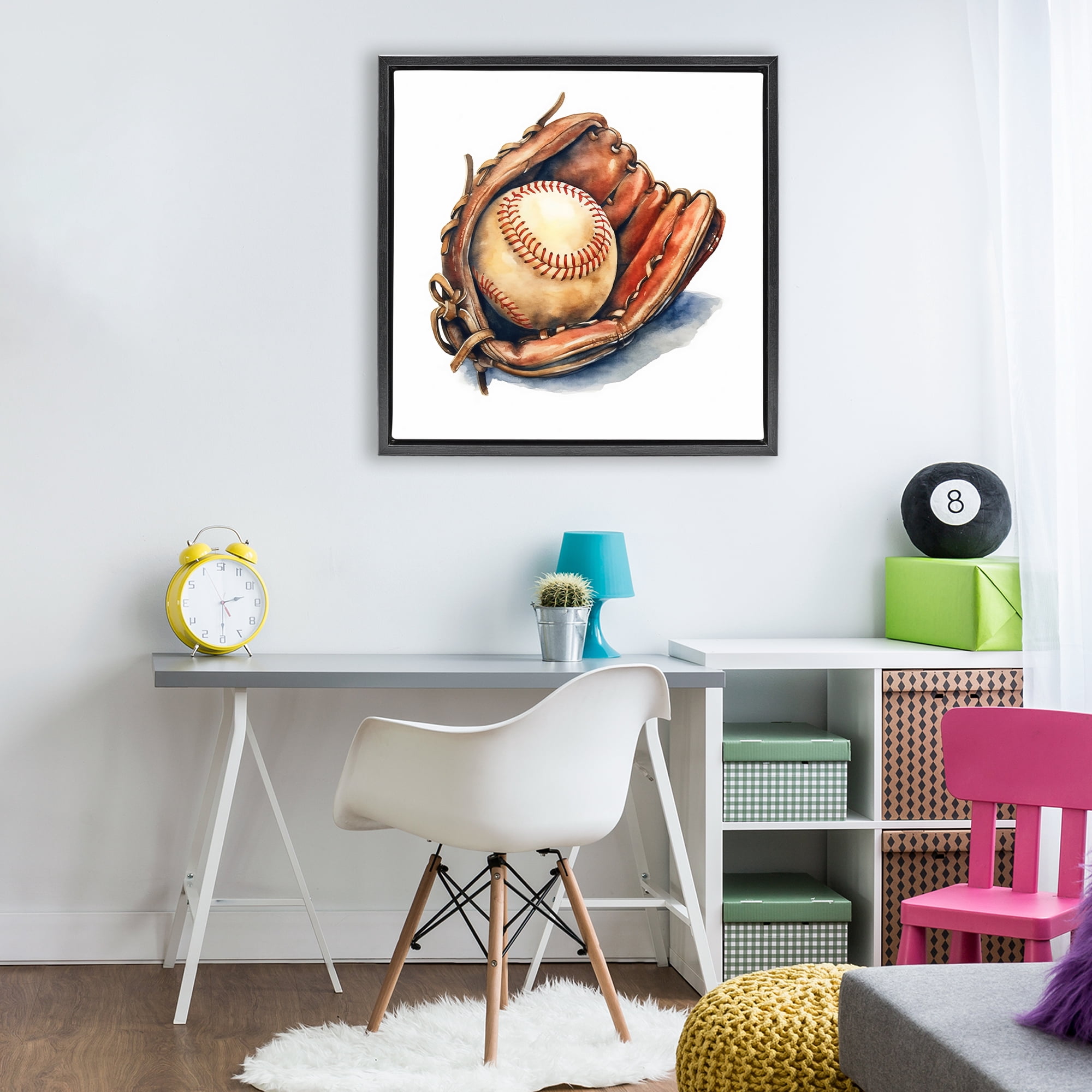 Stupell Industries Glove & Ball in Leather Black Framed Floater Canvas Wall Art, design by Creative Studio