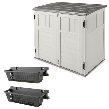 Suncast BMS2500 Horizontal Resin Outdoor Storage Shed & 2 Pack BMSBSKT2PK Basket, Black