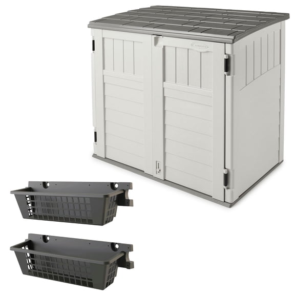 Suncast BMS2500 Horizontal Resin Outdoor Storage Shed & 2 Pack BMSBSKT2PK Basket, Black