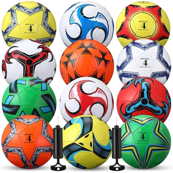 12 Pcs Bulk Soccer Balls with 2 Pump Official Size Deflated Soccer Ball Football for Indoor Outdoor Game Sports Training Adult Players Birthday Gift