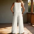 thumbnail image 4 of JULMCOMO Linen Jumpsuits for Women Scoop Neck Button Down Summer Outfits Sleeveless Hem Slit with Buttons Wide Leg Loose Fit Jumpsuits White 3XL, 4 of 4