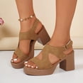 thumbnail image 2 of WRKEKC Sandals for Women Solid Color Peep Toe Elevated High Heel Sandals Chunky Heel Outdoor Casual Summer Footwear, 2 of 9
