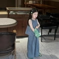 thumbnail image 6 of ZACPNCV Girls Outfits 2 Piece Sleeveless Cami Top and High Waist Wide Leg Long Pants Sets Blue 9-10 Years, 6 of 6