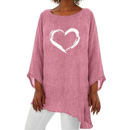 

JDEFEG Spandex Cotton Shirt Women Womens 3 Of 4 Sleeve Crew Neck Irregular Hem Top T Shirt Casual Linen Blend Shirts Tee Blouse Business Casual Maternity Red Xl