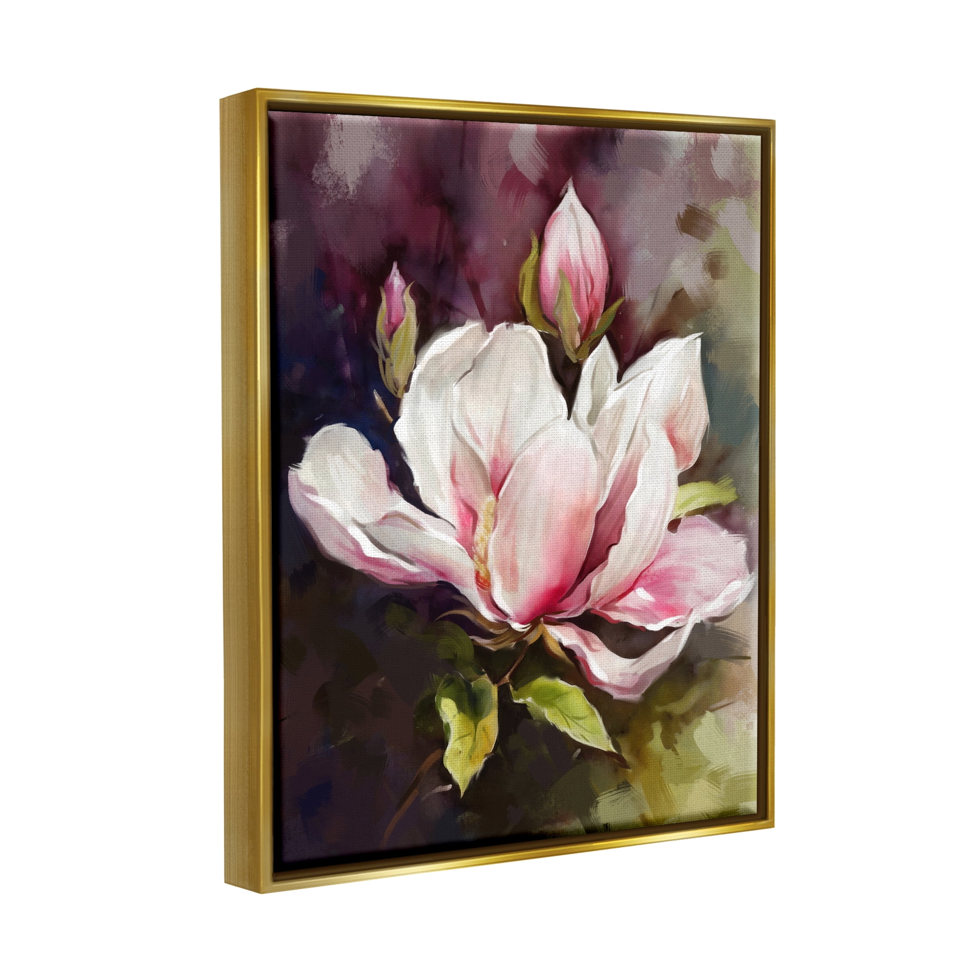 Stupell Industries Budding Pink Lilies Botanical & Floral Painting Gold Floater Framed Art Print Wall Art, 25 x 31