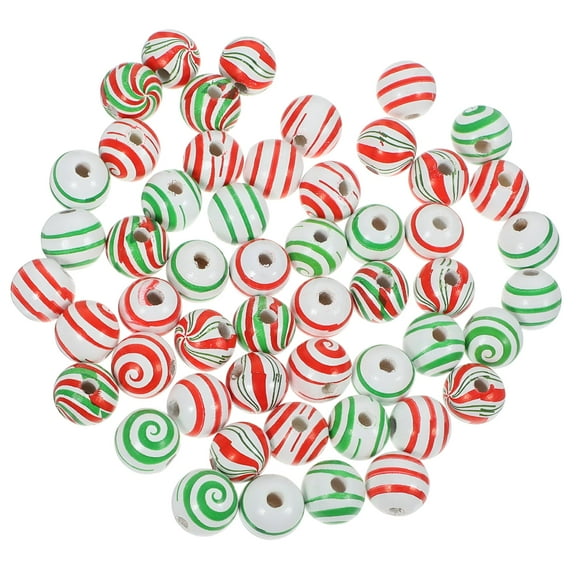 LAMIRO 60Pcs Wooden Loose Beads Christmas Loose Beads Round Bead Charms Christmas Garland Wood Beads