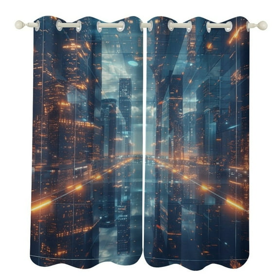 Geometric Abstract 3D Gradient Futuristic Cubes Window Curtains for Bedroom Colorful Printed Window Drapes Blackout Thermal Insulated Grommet Window Treatment 2 Panels Set