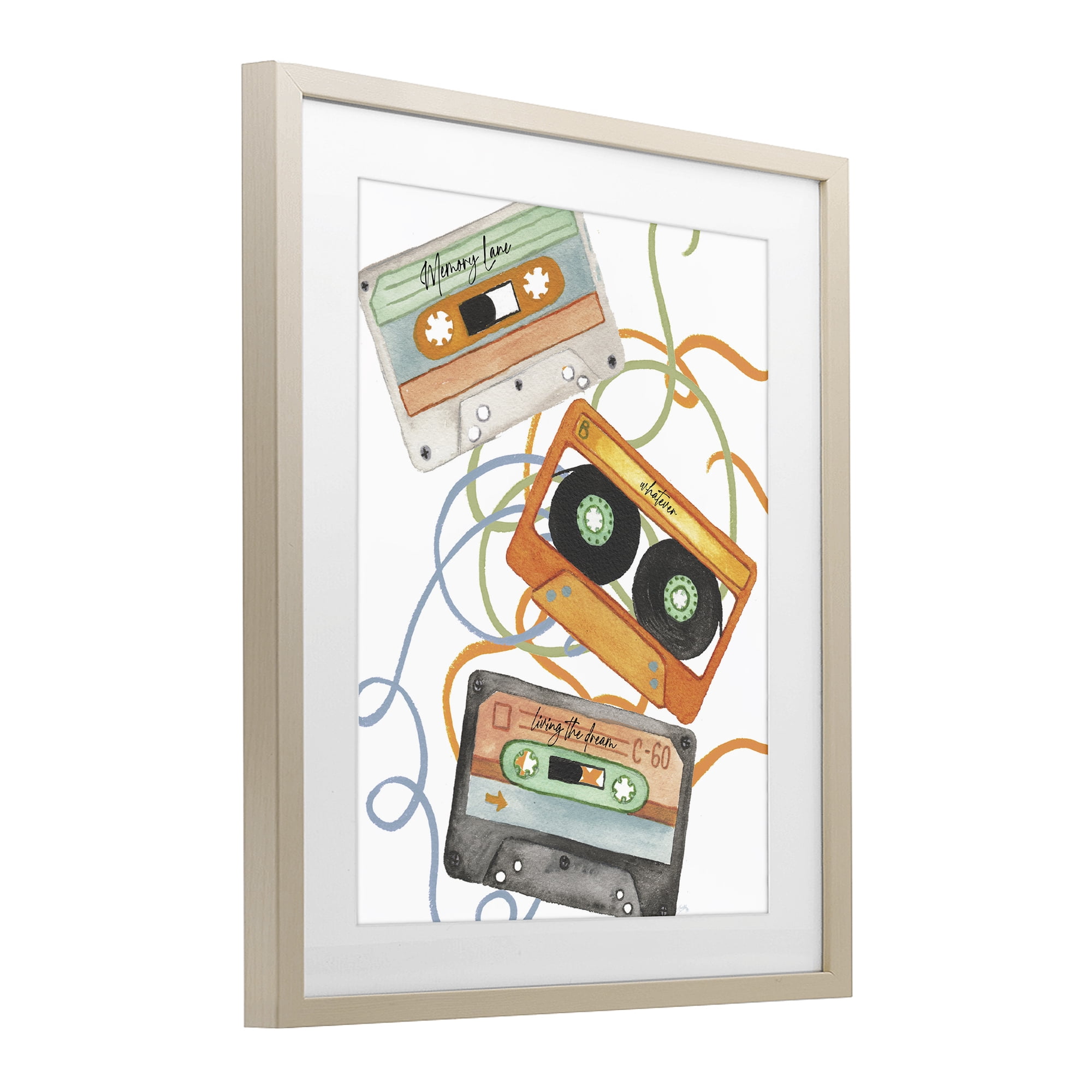 Stupell Industries Cassette Mix Tapes Trio Birch Framed Print Under Glass, design by Elizabeth Medley