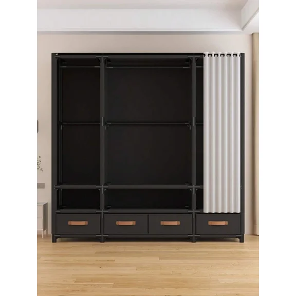 Portable Closet With 4 Drawers, 57" Large Portable Wardrobe Closet For Hanging Clothes, Clothing Storage Organizer With 3 Hanging Rod & 6 Shelves, Freestanding Closet For Bedroom, Living Room, White