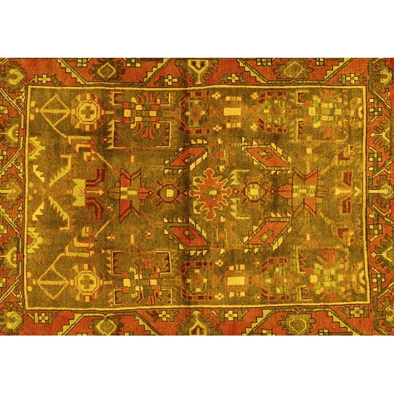 Ahgly Company Machine Washable Indoor Rectangle Persian Yellow Traditional Area Rugs, 2' x 5'
