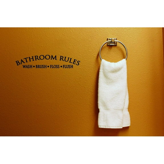 Rules Wash Brush Floss Sign Vinyl Wall Decal for Home - Bathroom Shower Clean Toilet Soap Cute Wall Décor Bedroom Living Room Entry - Removable High Tact - Size: 8 In x 20 In