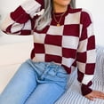 thumbnail image 6 of oqasdz Womens Sweater Ladies Fall and Winter Street Wind Contrast Plaid Long Sleeve Pullover Knitted Sweater Casual Versatile, 6 of 6
