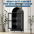 thumbnail image 6 of 73" Arched Metal Storage Cabinet – Glass Doors, Adjustable Shelves & Drawer for Living/Dining Room, Modern Farmhouse Style (Black), 6 of 7