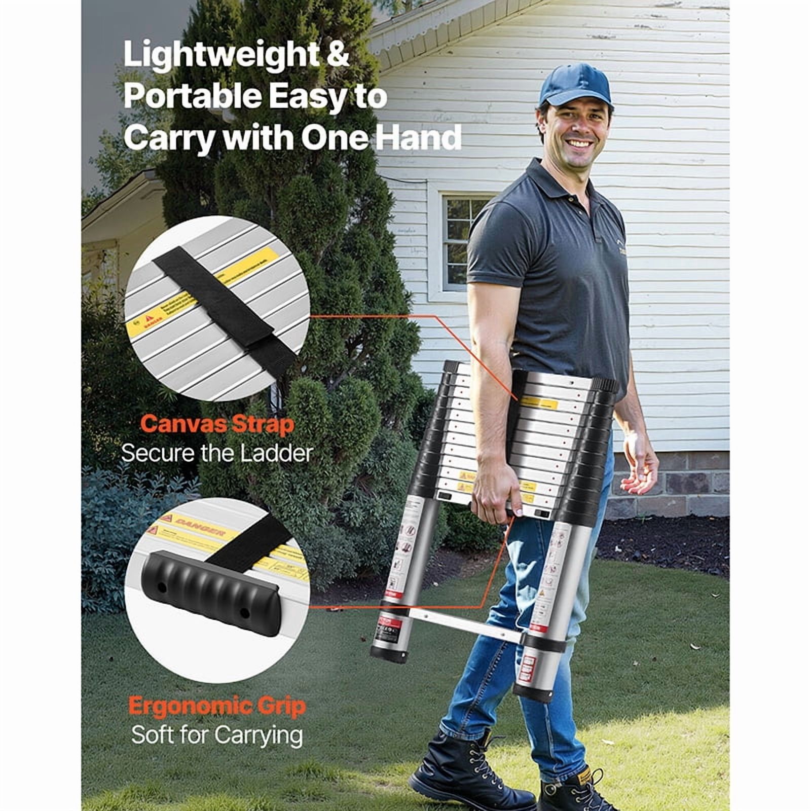 KFFKFF 12.5-Foot Telescoping Ladder, 330 Lbs Capacity, Silver photo 5