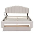 thumbnail image 4 of Queen Bed Frame with 1 Big Drawer Teddy Fleece Upholstered Queen Size Platform Bed with LED Light Headboard and USB Ports for Adults, Mattress Foundation with Wooden Slats Support, Beige, 4 of 7