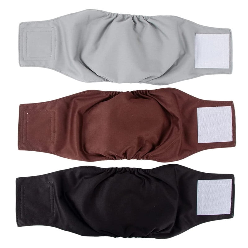 HOMEIORA Washable Dog Diapers - Washable Male Dog Belly Wrap - Pack of 3 - (Black Brown Gray Medium)
