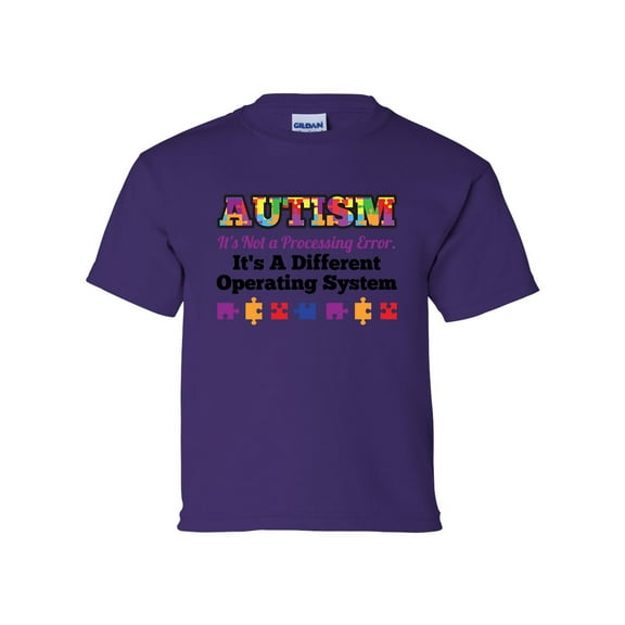 Youth Children's Unisex Autisim Awareness Not A Processing Error Short Sleeve T-shirt-Purple-large