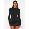 thumbnail image 4 of Women's Patchwork Bodycon Sleeve Ruched Bodycon Work Mini Dress, 4 of 8
