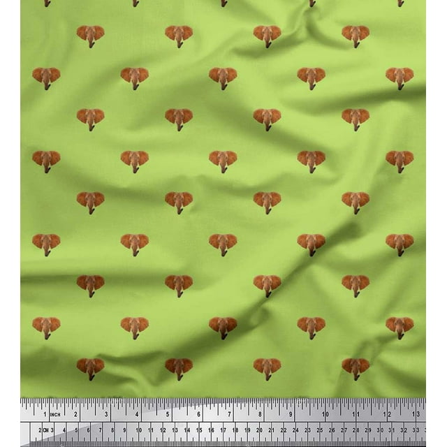 Soimoi Tissu Poly Georgette Imprimé Éléphant Visage Animal 1 Yard 52 Pouces de Large
