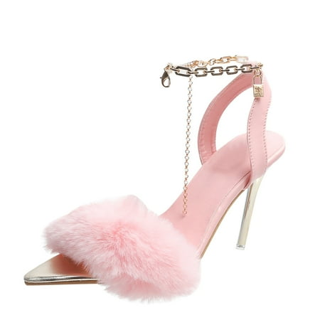 

BSDHBS Womans Sandels Fashion Spring and Summer Women Sandals High Heels Large Size Plush Chain Casual Style Pink Size 39