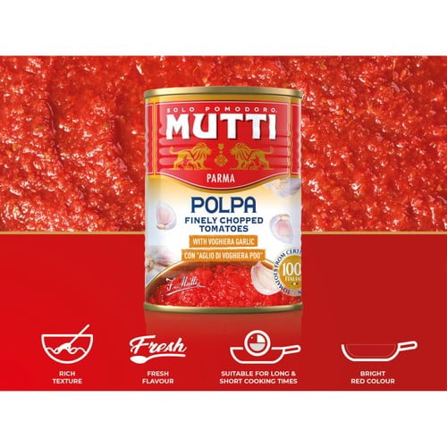Mutti Polpa Finely Chopped Italian Tomatoes & Garlic 400g, British Import (Pack of 3)