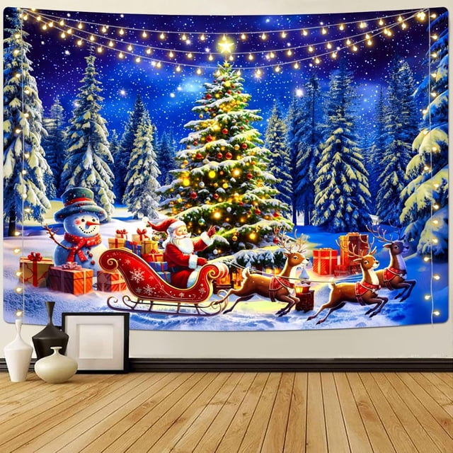 Tapiz navideño con trineo de Papá Noel para colgar en la pared, 150 x 100 cm