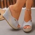 thumbnail image 4 of Samdudou Espadrille Wedges Womens Summer Open Toe Canvas Upper Jute Wrapped Slide Dressy Casual Daily Wear Ladies Outdoor Vacation Beach Shopping Essential Footwear, 4 of 9