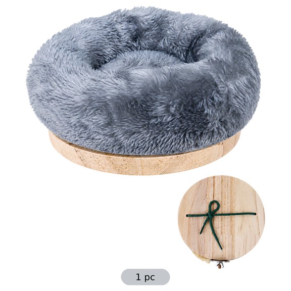 Bird Nest for Cage, Warm Plush Hammock with Wood Perch, 8 in Dia, Grey|Wood & Cotton Material, Round Warm Design, Stable Tray, Easy Install, for Parakeet, Hamster, Budgie, Cockatiel, Conure