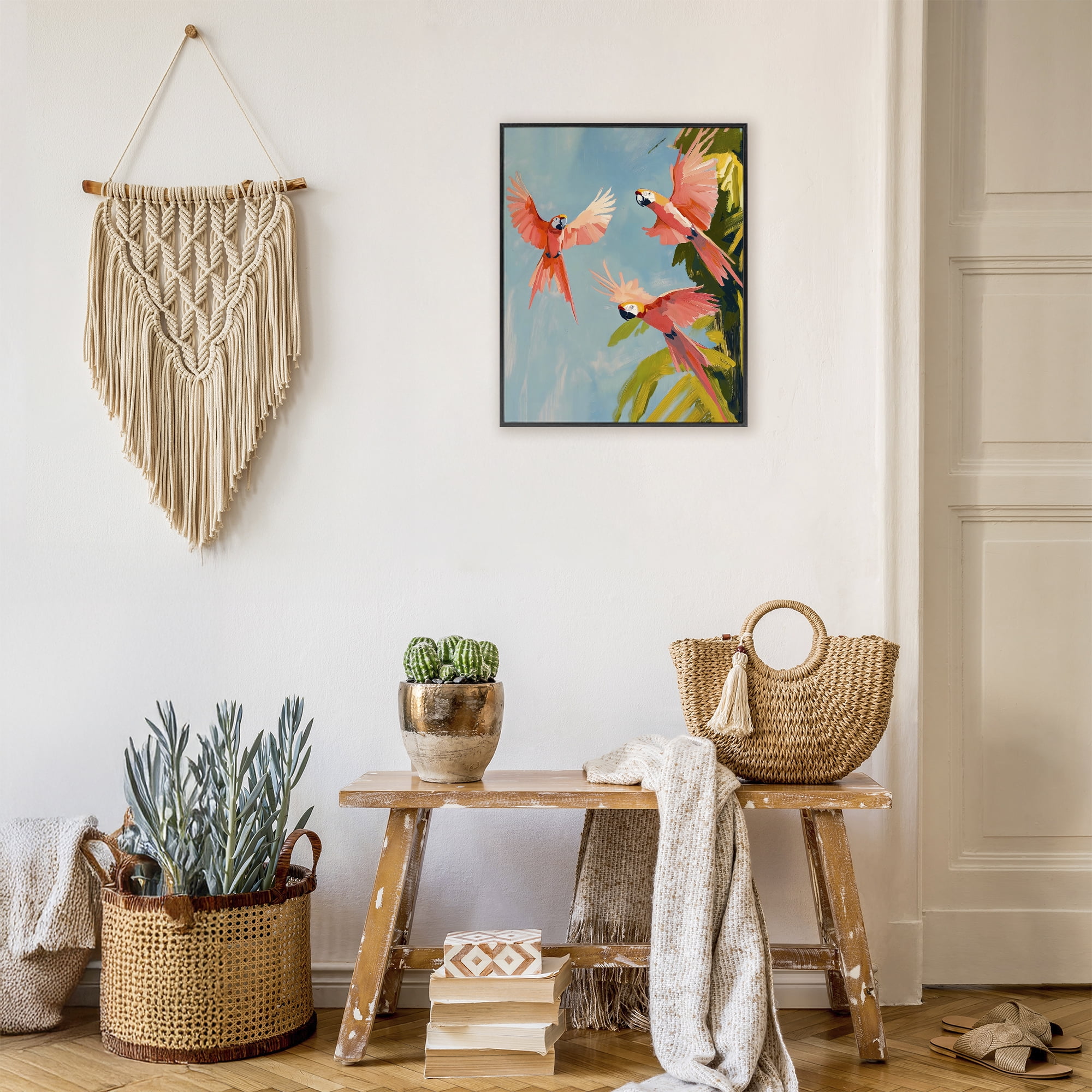 Stupell Industries Botanical Parrots in Flight Black Framed Giclee Art, design by The Prints Vibe