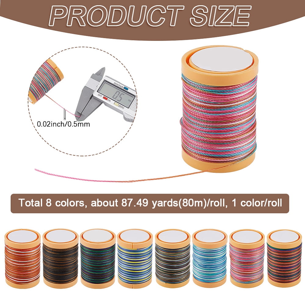 640M/700 Yards 8 Rolls 0.5mm Colorful Wax Thread Beading Cord Waxed Round Polyester Macrame Segmented Dyeing String Ropes