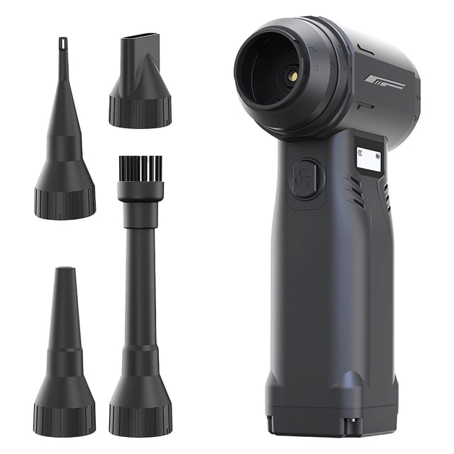 Battery-Powered Air Blower for Computer and Car Cleaning With 9-Speed Settings, 40 m/s Wind Speed, 10000 mAh Battery, LED Light, and 4 Interchangeable Nozzles