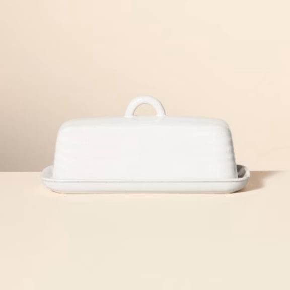 Glazed Stoneware Butter Dish Cream