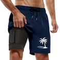 thumbnail image 4 of ibiyuan Men Swim Trunks Long with Compression Liner Quick Dry Bathing Suit Drawstring Waist Beach Board Shorts Pockets Soft Colorful Beach Swimwear,g-Navy, 4 of 4