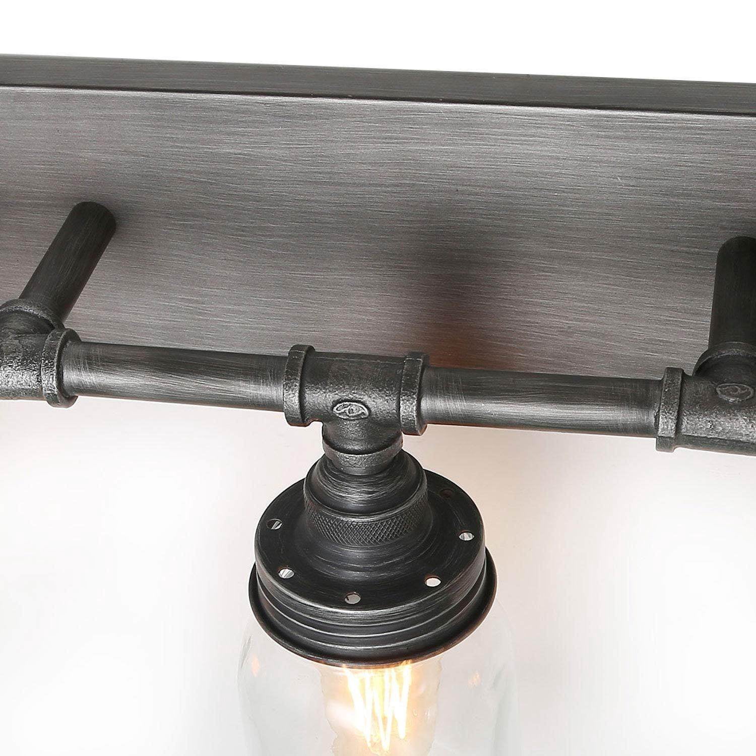 LNC 3-Light Brushed Gray Farmhouse Bathroom Vanity Light with Mason Jar Glass