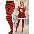 thumbnail image 4 of ToBeInStyle Women's Full Footed Wide Striped Tights Plus Size, Black And Red, 4 of 7