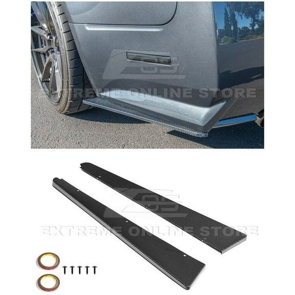 Replacement For 2009-2015 Cadillac CTS-V Sedan Models | EOS Performance Style Carbon Fiber Add-On Rear Bumper Lip Apron Splitter Extension Pair