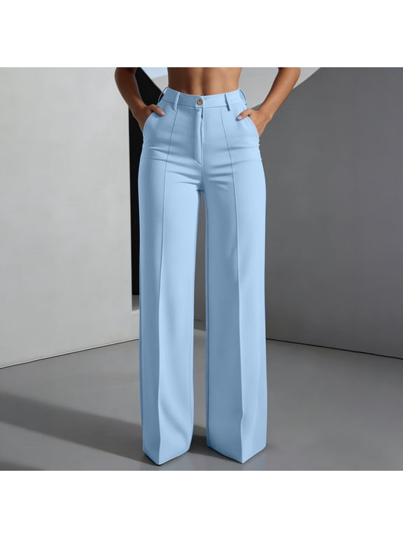 Women Casual Wide Leg Pants High Waist Rear Elastic Waistband Straight Tube Solid Color Color Side Pockets Loose Full Length Daily Wear