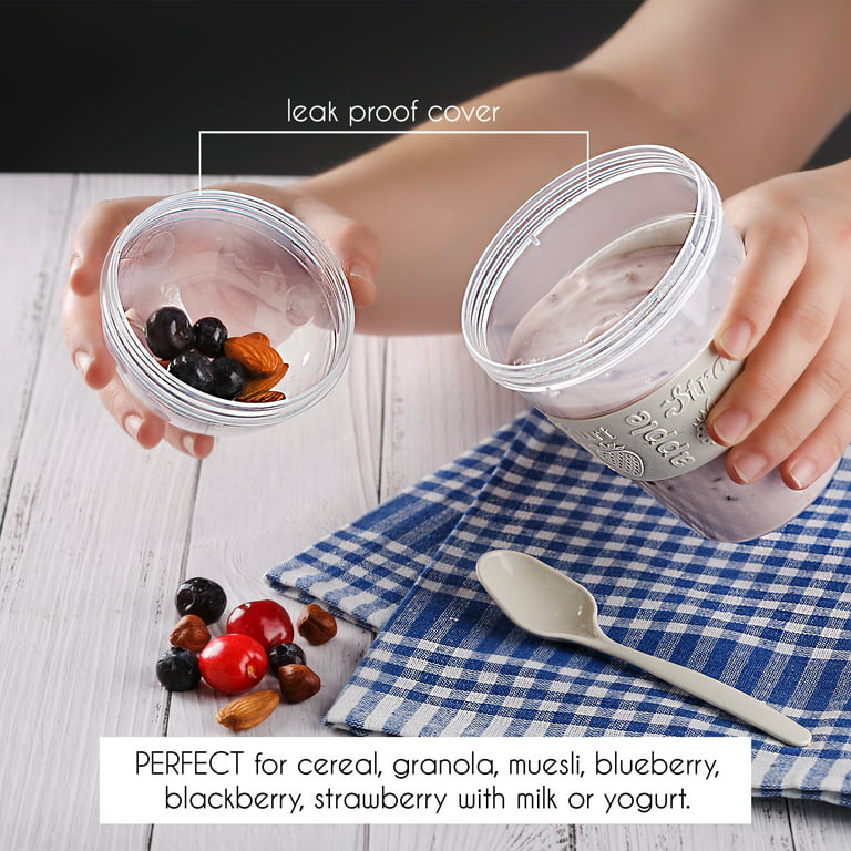 Crystalia Breakfast on The Go Cups, Take and Go Yogurt Cup with Topping Cereal or Oatmeal Container, Colorful Set of 4
