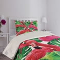 thumbnail image 2 of Ambesonne Flamingo Quilted Coverlet 2 Pcs, Retro Exotic Leaves, Twin Size, Pink Green, 2 of 4